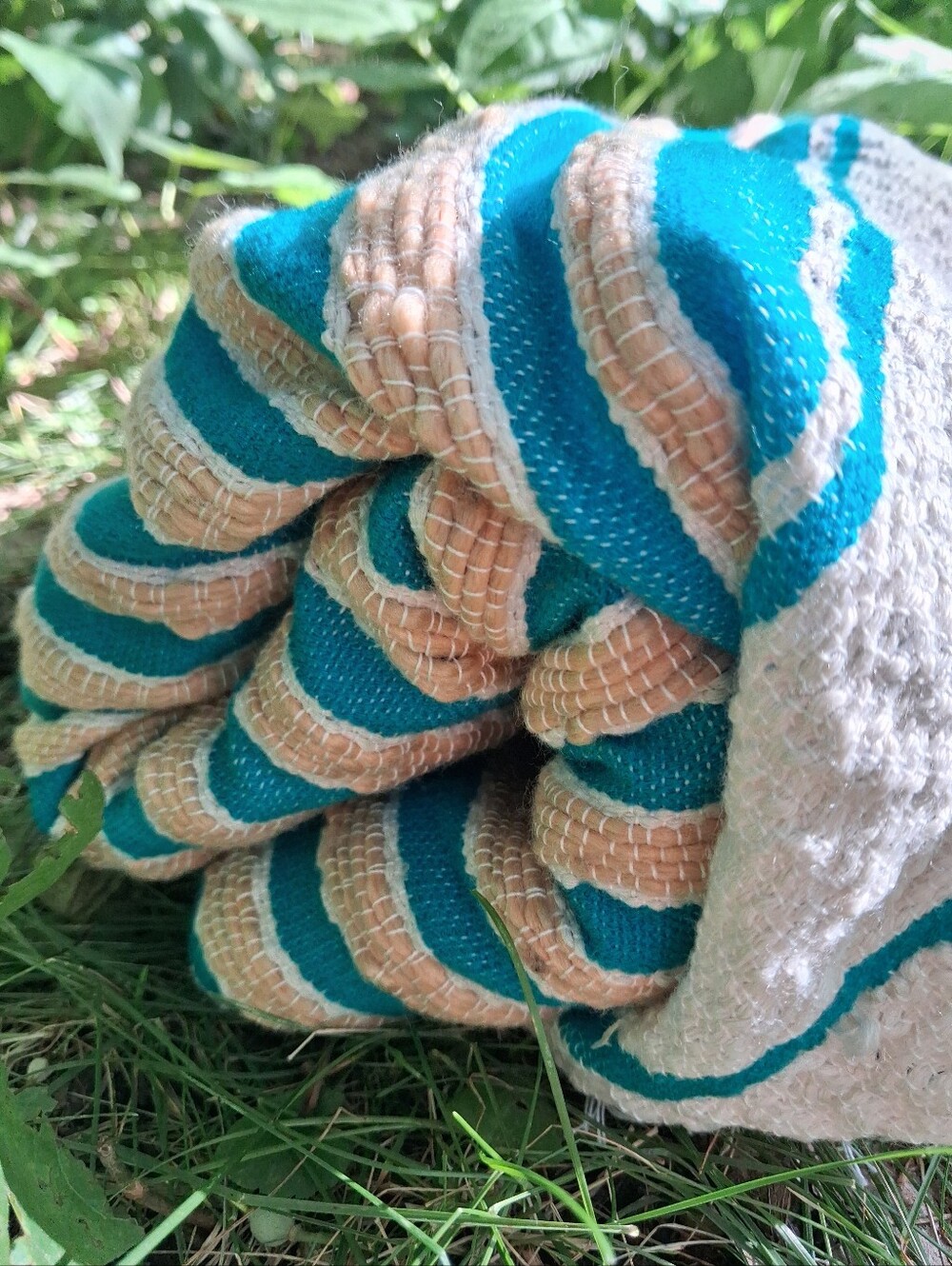 New handwoven Striped picnic Blanket cotton - 35 by 50 in White And Turquoise